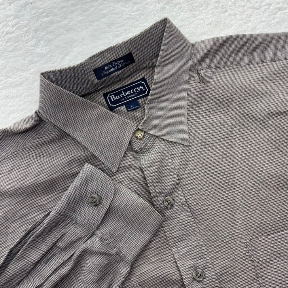 Burberrys of London Mens XL Tan Brown Micro Check Cotton Button Down Shirt USA